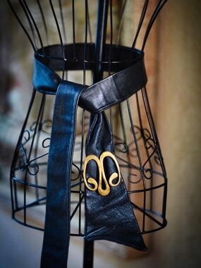 Vintage Moschino Logo Sculptural Leather Wrap Belt